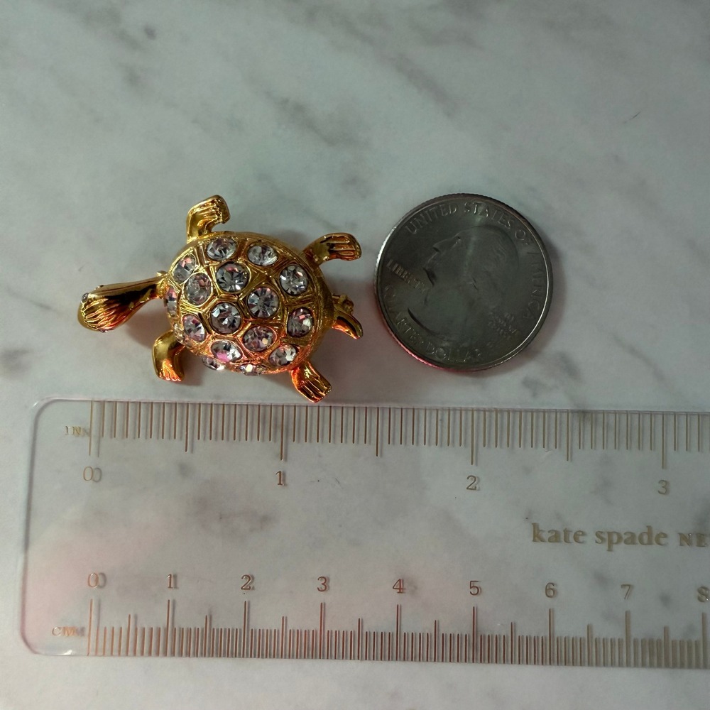 5pc Animal Insect Brooch Pin Set Gold Tone Rhinestone Enamel Owl Frog Turtle Bug - Picture 10 of 13